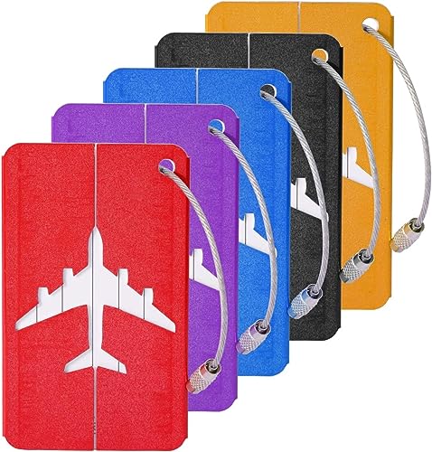 5 Stück Kofferanhänger Gepäckanhänger Aluminium Gepäcketiketten mit Stahlschlaufe,mit Wasserdichtem Namensschild (7,5 x 4,5 cm) von PIQIUQIU