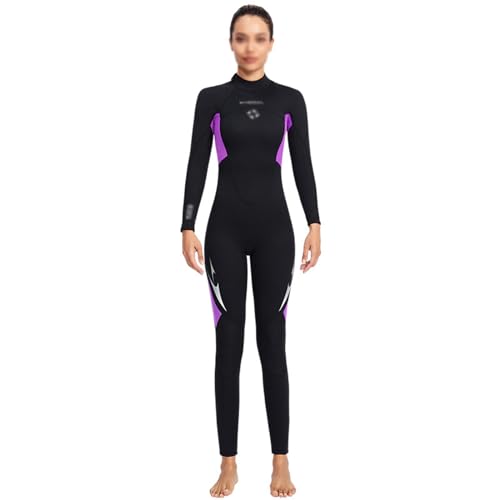3mm Neoprenanzug Womens, Ganzkörper-Tauchanzug Rückenreißverschluss Neoprenanzug zum Tauchen Schnorcheln Surfen Schwimmen (Color : Purple, Size : XXL) von POBLTA