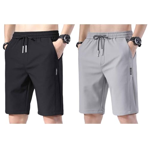 Bevawear Herren-Shorts, Bevawear Quick Dry Pull-On Stretch-Hosen-Shorts für Herren (2XL,Black + Light Gray) von POBLTA