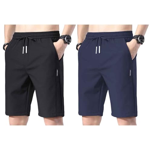 Bevawear Herren-Shorts, Bevawear Quick Dry Pull-On Stretch-Hosen-Shorts für Herren (3XL,Black + Navy Blue) von POBLTA
