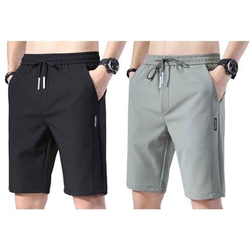 Bevawear Herren-Shorts, Bevawear Quick Dry Pull-On Stretch-Hosen-Shorts für Herren (4XL,Black + Light Green) von POBLTA