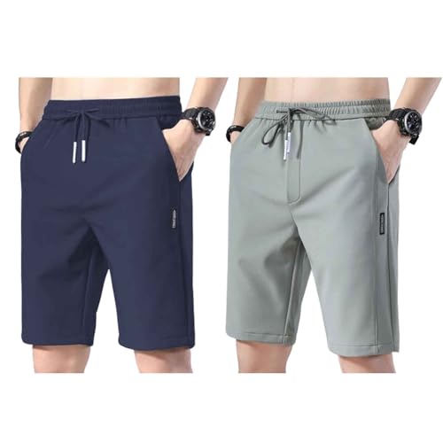 Bevawear Herren-Shorts, Bevawear Quick Dry Pull-On Stretch-Hosen-Shorts für Herren (4XL,Navy Blue + Light Green) von POBLTA