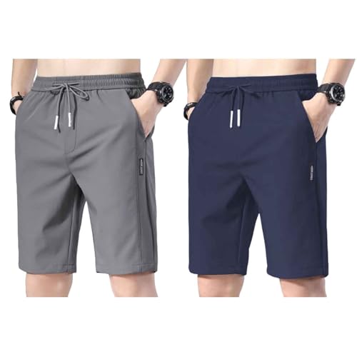 Bevawear Herren-Shorts, Bevawear Quick Dry Pull-On Stretch-Hosen-Shorts für Herren (L,Dark Gray + Navy Blue) von POBLTA