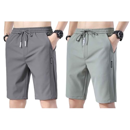 Bevawear Herren-Shorts, Bevawear Quick Dry Pull-On Stretch-Hosen-Shorts für Herren (M,Dark Gray + Light Green) von POBLTA