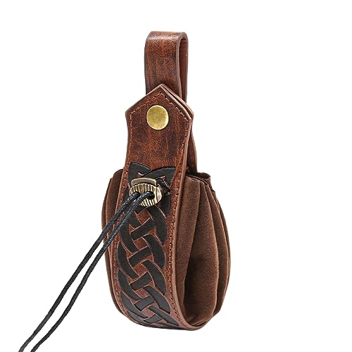 POFET Mittelalterliche Wikinger-Tasche aus Kunstleder, tragbar, mit Kordelzug, Vintage-Hüfttasche (braun) von POFET