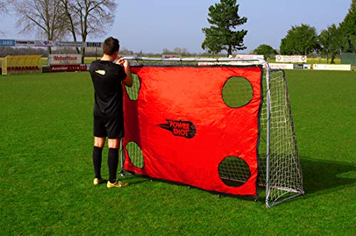 Fussballtor Stahl 2,15m x 1,50m - POWERSHOT fussballtor - mit optionaler Schusswand - Garten-Fußballtor - Optionale Präzisionswand (Mit rote Schusswand) von POWERSHOT
