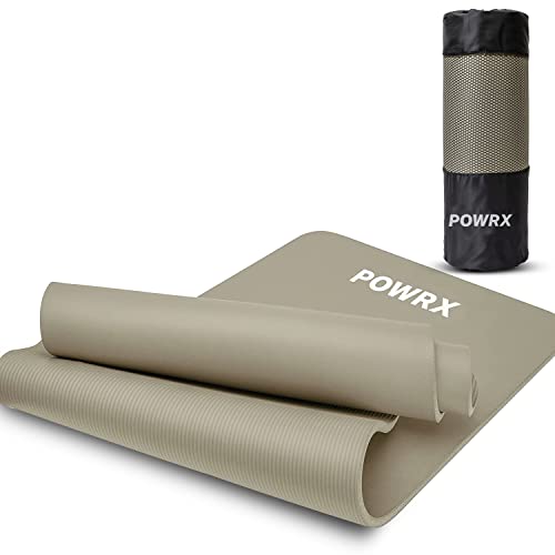 POWRX Gymnastikmatte Yogamatte (Light Grey 183 x 60 x 1.5 cm) 183 x 60 cm I Dicke: 1cm oder 1,5cm inkl. Tragegurt & Tasche versch. Farben von POWRX