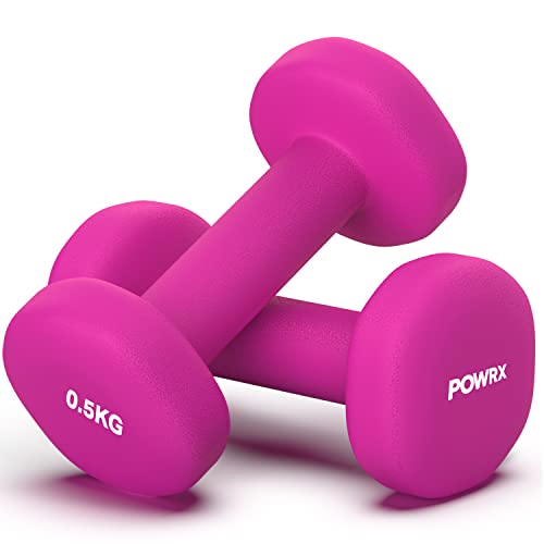 POWRX Neopren Hanteln Kurzhanteln 0,5kg Pink 2er Set I Hexagon, Gewichte, Kraftraining, Hantelset für Männer und Frauen, Fitness, Gewicht, Dumbbell, Weights, Dumbells dumbellset von POWRX