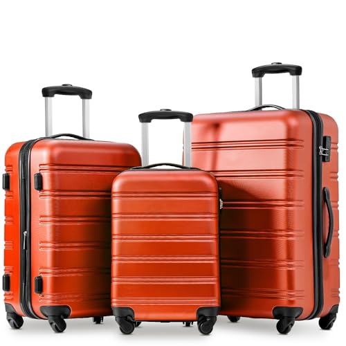POYHKFD Set mit 3 Hartschalenkoffern aus ABS, Trolley, Gepäck, Kabine mit 4 Rollen, leise um 360 °, Gepäck mit seitlichem Griff, ausziehbar, Universal Wheel, Farbe: Orange, Modern von POYHKFD