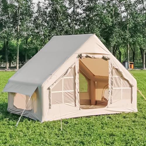Aufblasbares Campingzelt, Extra Großes 2-4 Personen Outdoor-Zelt Pop up Zelt Einfacher Aufbau für 4 Jahreszeiten Wasser- & Winddicht Oxford Familienzelt mit Netzfenstern & Kaminöffnung (2-4 Personen) von PPXIA