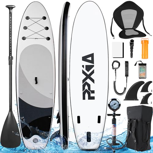 PPXIA Stand Up Paddling Board, Aufblasbares SUP Board Komplettes Zubehör, Stand Up Paddle Board mit Kajaksitz und Dual-Use-Paddel, 200 kg Tragkraft, 320 x 82 x 15 cm von PPXIA