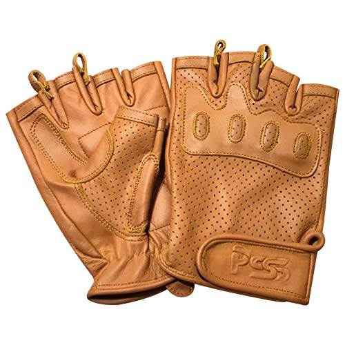 PSS Fingerlose Motorrad-Handschuhe für Sport, Outdoor, Fitnessstudio, Fitness, Training, Mode, Bus, Fahrrad, Retro-Rennfahrer-Handschuhe, 318 (318 Hellbraun, XL) von PSS