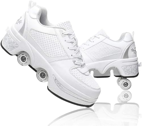Inline Skate, 2-in-1-Mehrzweckschuhe, verstellbare Schuhe mit Rädern, Quad-Rollschuh Stiefel-A||33 EU von PTLYE