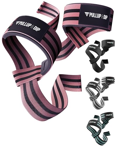 PULLUP & DIP Zughilfen fürs Krafttraining, gepolsterte Gewichtheber-Schlaufen, Handgelenk-Gurte, Zugschlaufen für Weightlifting, Bodybuilding, Latzug, Kreuzheben, Lifting Straps (1 Paar) (Pink) von PULLUP & DIP
