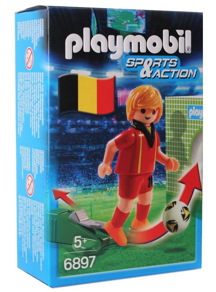 Playmobil® Spielfigur Playmobil Belgien Fußballspieler Figur, (Playmobil Sports & Action Fußballspieler Figur Belgien 6897, 3-tlg., Spielfigur, einen Ball und eine Torwand aus Kartonage) von Playmobil®