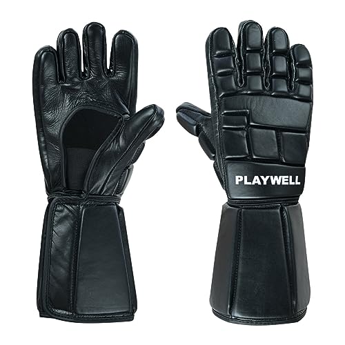 Playwell Martial Arts Vollkontakt-Leder-Handschuhe für Sparring, Escrima/Kali, mit Unterarmschutz, Größe M von Playwell
