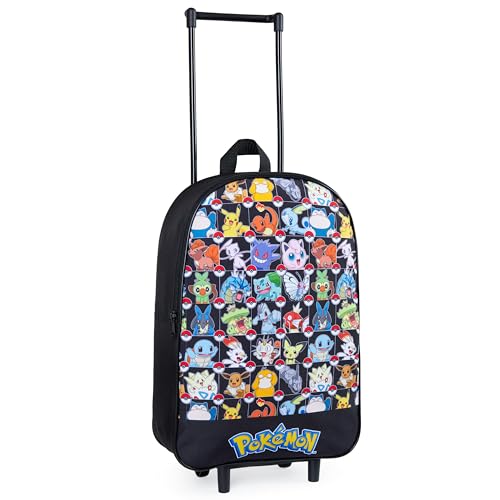 Pokemon Koffer Kinder, Faltbarer Trolley Handgepäck Leicht 39 x 27 cm 10.5 Liter, 2 Rollen & Ausziehbarem Griff (Schwarz AOP) von Pokémon