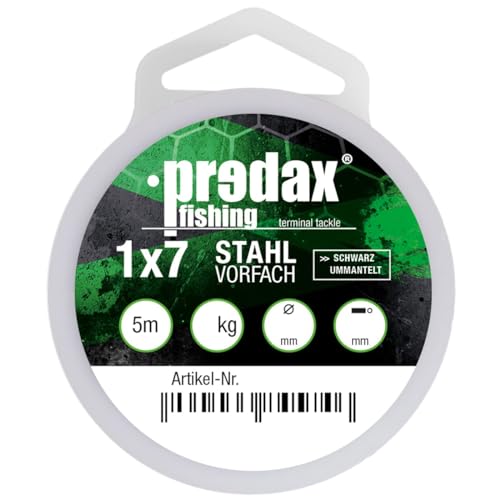 Predax Vorfachmaterial für Hechte & Zander zum Spinnfischen 5m Stahlvorfach für Stinger 1x7 schwarz, Durchmesser/Tragkraft:0.71mm / 20kg von Predax