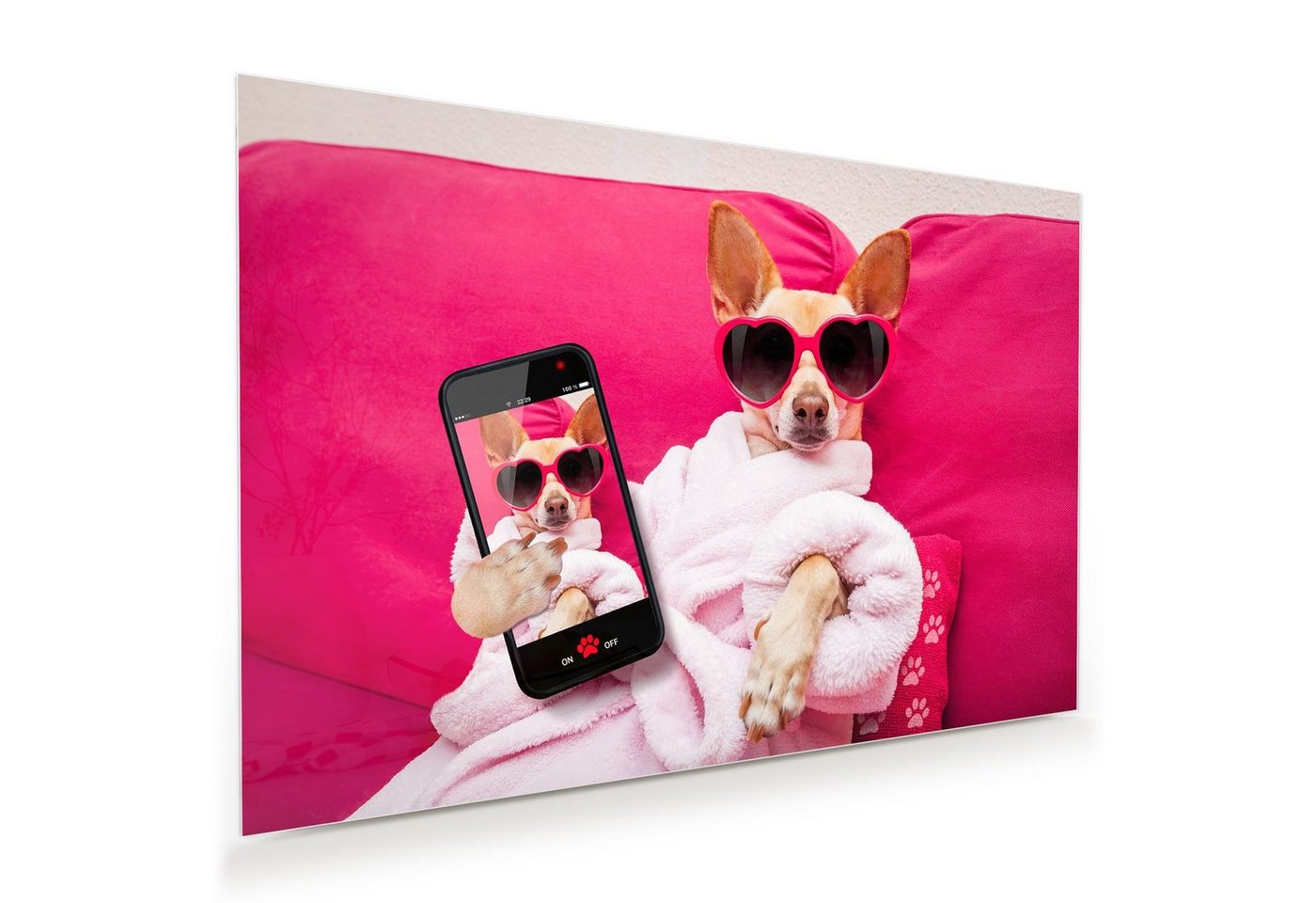 Primedeco Glasbild Wandbild Hund mit Sonnenbrille mit Aufhängung, Tiere von Primedeco