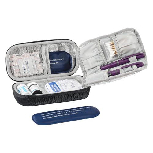 ProCase Insulin Kühltasche Vorrats- und Reisepackungen für Diabetiker Insulin Pen Medikamente Organizer Eva Tasche mit 2 Eisbeuteln -Schwarz von ProCase