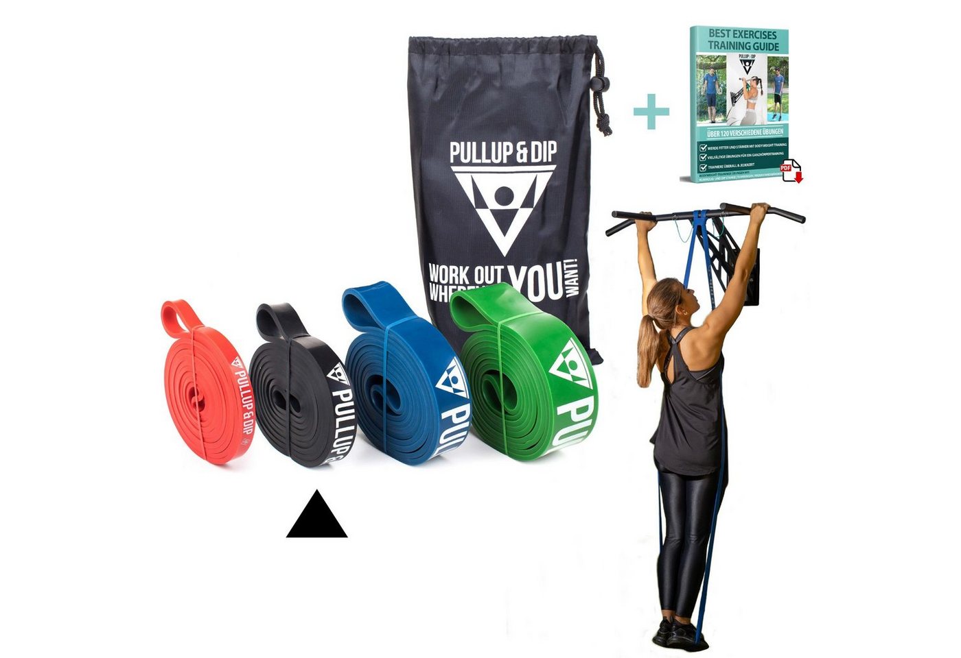 Pullup & Dip Trainingsband Fitnessbänder mit Tasche, Türanker (bei Sets) und Übungsguide von Pullup & Dip