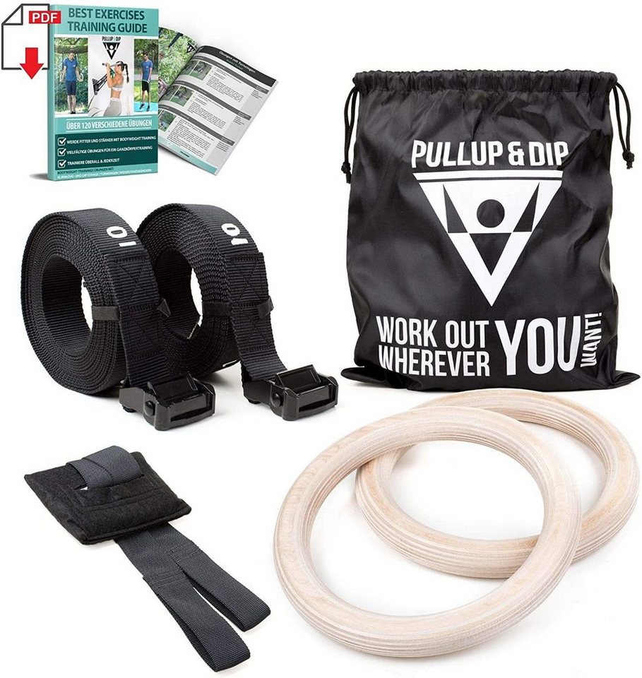 Pullup & Dip Turnring Premium Turnringe Holz, Gym Rings Gymnastikringe (Set, eBook mit über 45 Übungen als PDF) von Pullup & Dip