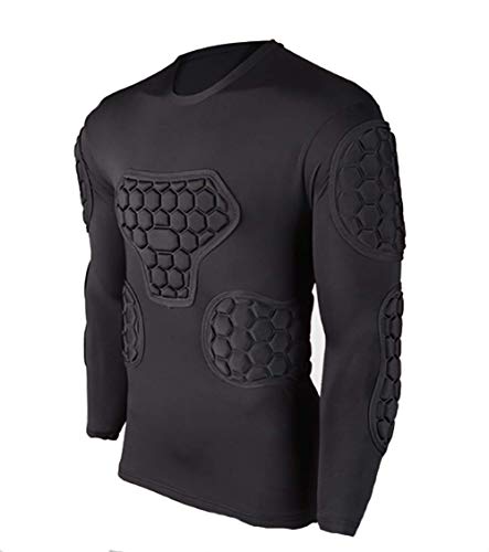 QIKEGooods Sports Gepolsterte Kompression T-Shirt Tops Langarm Guard Schutzhemd Schulter Rippe Brustschutz für Outdoor Fußball Basketball Paintball Rugby von QIKEGooods