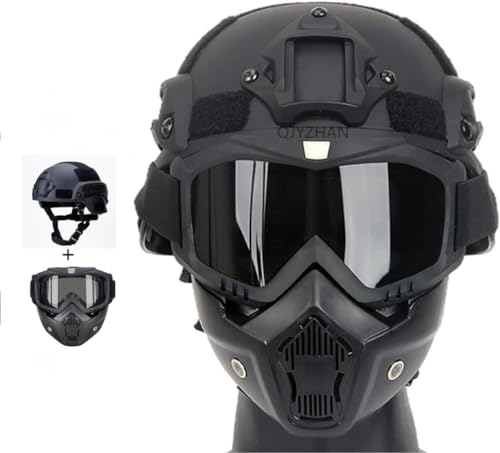 Mich Airsoft Helm Und Maske,Mit Seitenschiene Für NVG Mount Mit Abnehmbarer Und Verstellbarer Brille CS Helm Set von QJYZHAN