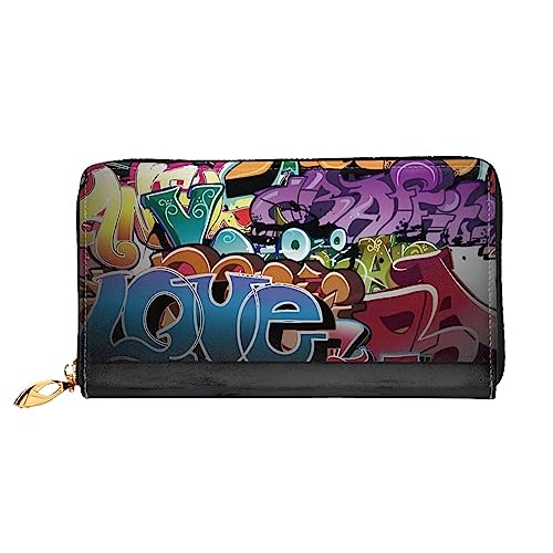 QQLADY Graffiti Hip Hop Damen-Geldbörse aus Leder, langer Reißverschluss, Clutch, Geldbörse für Damen und Mädchen, Schwarz , Einheitsgröße, Klassisch von QQLADY
