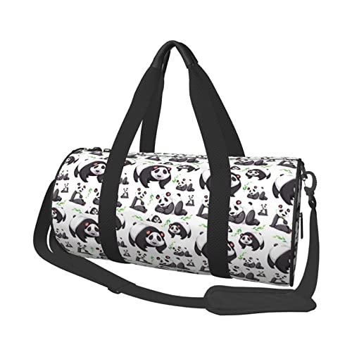 Reise-Duffle Bag Cute Panda Sport Gym Bag für Damen und Herren Schulter Sport Reise Duffle Weekender Workout Tasche für Bewegung, Yoga, Radfahren, Schwimmen, Camping, Schwarz , Einheitsgröße von QQLADY