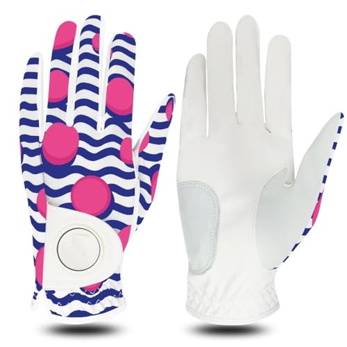 QUYNAGER Golfhandschuhe Design Prindierte Premium-Frauen Golfhandschuhe Linke Hand rechts mit Ballmarker Leder Damen S m l XL Golfhandschuh (Color : 4, Größe : Small-Worn on Left Hand) von QUYNAGER