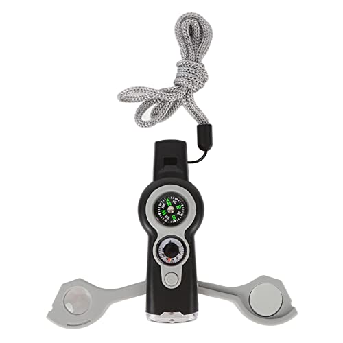Qcwwy Funktionspfeife, 7-in-1 ABS-Kompass-Notfallpfeife mit Trageband für Erkundungen (Grau-weiß) von Qcwwy