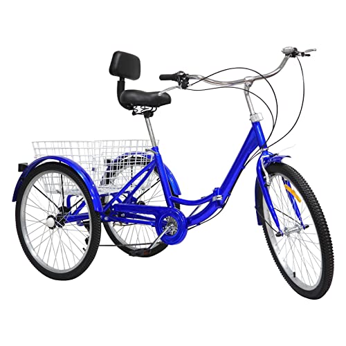Queeucaer 24" Erwachsene Dreirad, 3 Räder Fahrrad,7Gange Faltdreirad ModellFolding Tricycle Fahrrad,für Städte, Fahrradwege und Verschiedene Straßen, Antirutsch-mit Rückenlehnensitz (Blau) von Queeucaer