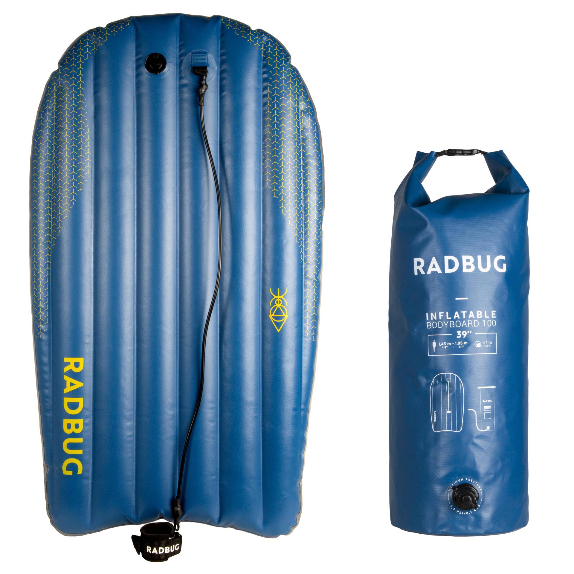 Bodyboard 100 aufblasbar Tasche mit integrierter Pumpe blau von RADBUG