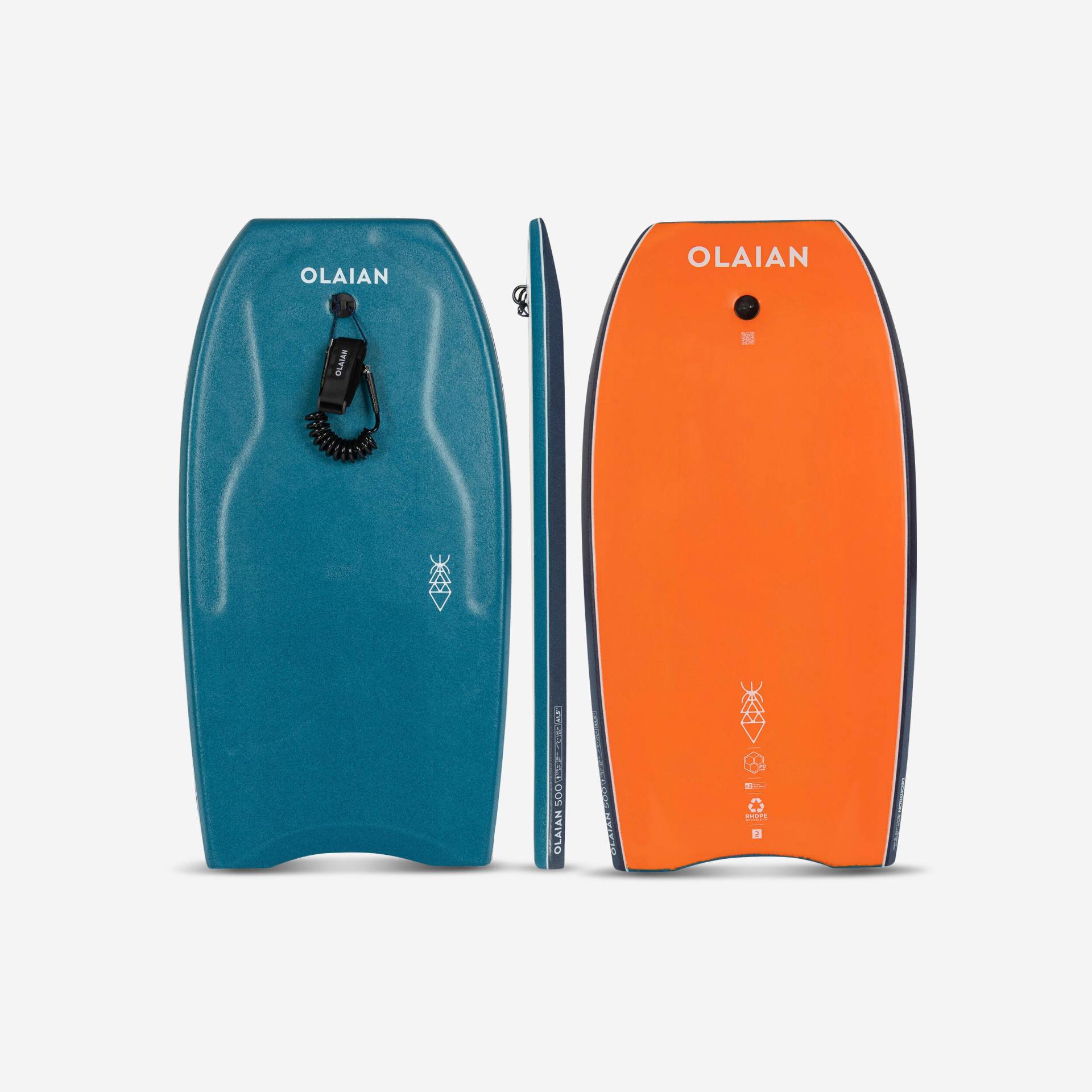 Bodyboard mit Leash - 500 blau/orange von OLAIAN