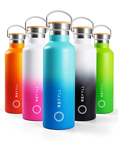 REFYLL Trinkflasche Edelstahl 750ml - “colorFYLL” I Thermoflasche für die Schule, Kinder, Arbeit - Kohlensäure geeignet I Wasserflasche auslaufsicher + BPA frei I (Ocean Blue) von REFYLL