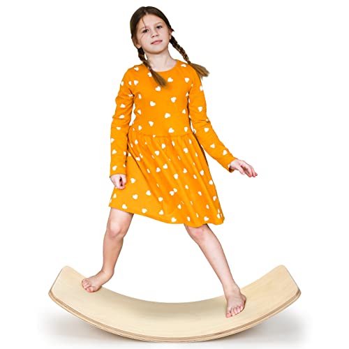 RELAX4LIFE Balance Board Holz, Wackelbrett mit Filz, Balancierbrett zum Üben des Gleichgewicht und Koordination, Wackelboard für Babys & Kinder & Erwachsene, bis 220 kg belastbar, Natur (90 x 30 cm) von RELAX4LIFE