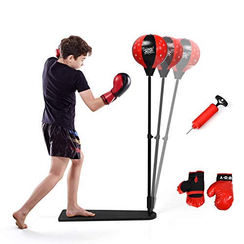 RELAX4LIFE Boxsack für Kinder & Erwachsene ab 8 Jahren, Punchingball 85-130 cm Höhenverstallbar, Box Set mit Rutschfestem Fußpedal, inkl. Boxhandschuhen Pumpe, Ideal für Stressabbau Fitness von RELAX4LIFE