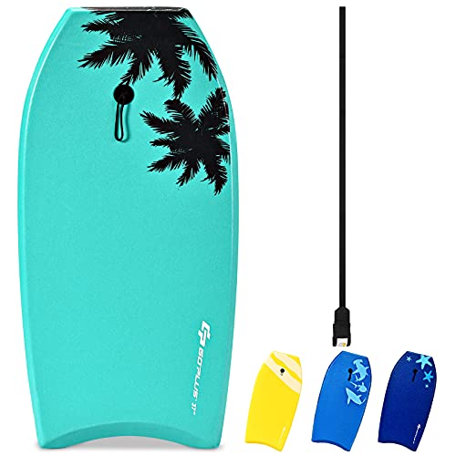 RELAX4LIFE Schwimmbrett tragbar, Schwimmboard mit Halteleine, Rutschfestes Surfbrett für Kinder & Erwachsene, Surfboard bis 55 kg belastbar, Bodyboard Shortboard, 94 x 47 x 5,5cm, XPE HDPE (Grün-M) von RELAX4LIFE