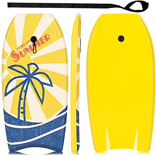 RELAX4LIFE Schwimmbrett tragbar, Schwimmboard mit Halteleine, Rutschfestes Surfbrett für Kinder & Erwachsene, Surfboard bis 55 kg belastbar, Bodyboard Shortboard, XPE HDPE (Gelb, 93 x 47 x 5,5 cm) von RELAX4LIFE