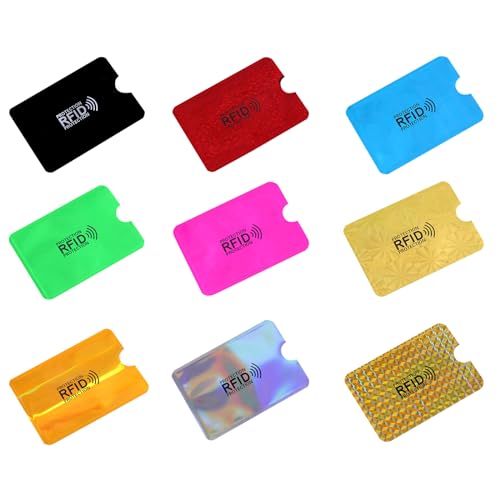 RTRTGS 9 Stück Bunte RFID-blockierende Kreditkartenhüllen, RFID Kartenhalter, Kreditkartenfächer, sichere Kartenhüllen, Ausweisschutz für Damen und Herren, Mehrfarbig von RTRTGS