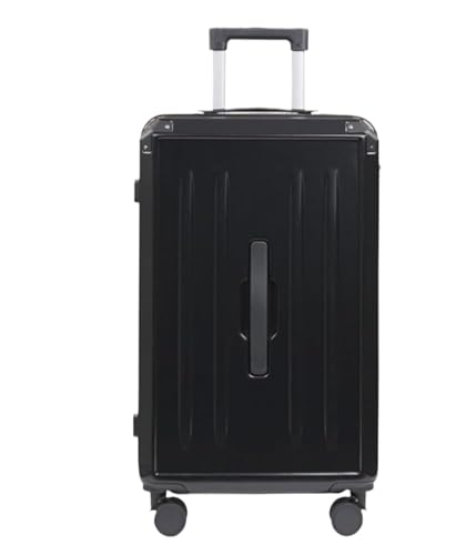 RUVOO Koffer Trolley Reisekoffer Koffer Mit Getränkehalter, USB-Spinnerrädern, Hartschalengepäck, Handgepäck Koffer Gepäck Rollkoffer (Color : Black, Size : 28inch) von RUVOO
