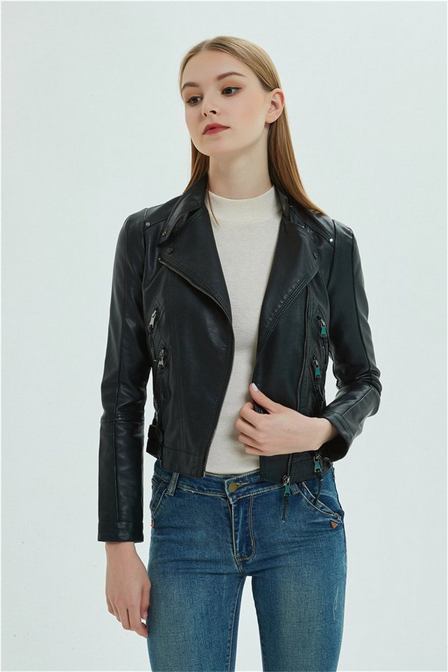 RUZU UG Lederjacke Damen-Jacke aus Kunstleder, Motorrad-Reitjacke mit Reißverschluss von RUZU UG
