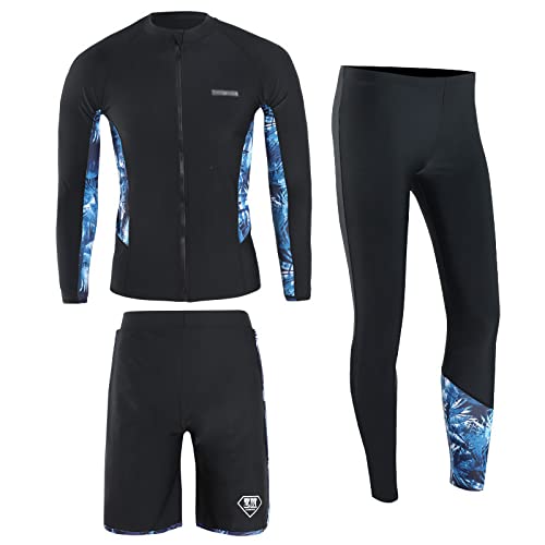 RWHXN Herren Neoprenanzug, UV-Schutz 3 Teiliges Set Langarm Surfanzug, Langarm Sommer Athletischer Elastischer Tauchanzug, Split Badeanzug für Surf Schnorchel Kajak-L(45-60kg)-Herren von RWHXN