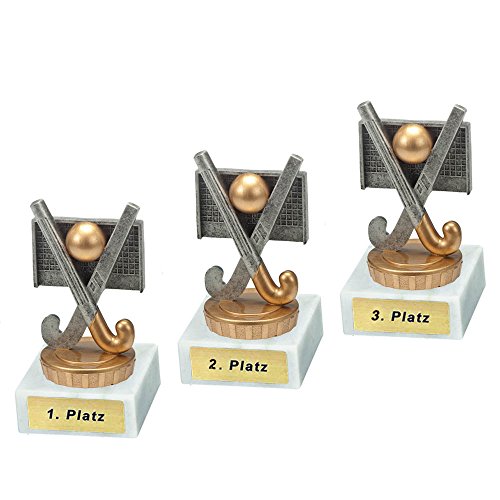 RaRu 3 Hockey-Pokale (Feldhockey) mit Wunschgravur und Resin-Klebefigur von RaRu