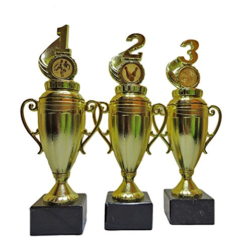 RaRu 3 Pokale für viele Verschiedene Sportarten mit Gravur und 3 Anstecknadeln (Sticker) (Fußball (Tischfußball)) von RaRu