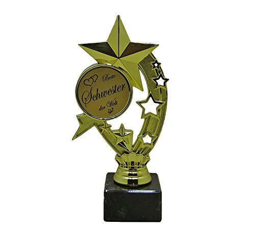 RaRu Geschenk-Pokal (Stern) für viele Verschiedene Anlässe und 3 Sticker (Siegesgöttin oder Champion) HE (Beste Chefin der Welt) von RaRu