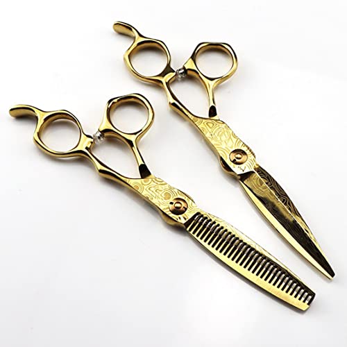 RajoNN Haarschneideschere, 15,2 cm, japanischer 440C-Edelstahl, goldenes Haarscheren-Set, gerades Effilierscheren-Set, Friseurschere, Haarschneidewerkzeuge (Gold B) von RajoNN