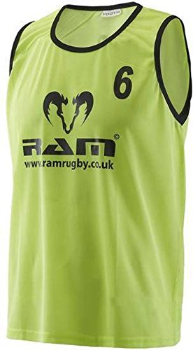 Ram Top Sport Nummerierte Leibchen, Trainingshemden, 15 Stück sehr Gute Qualität, Shirts mit Nummer (Junior (U12), Gelb) von Ram