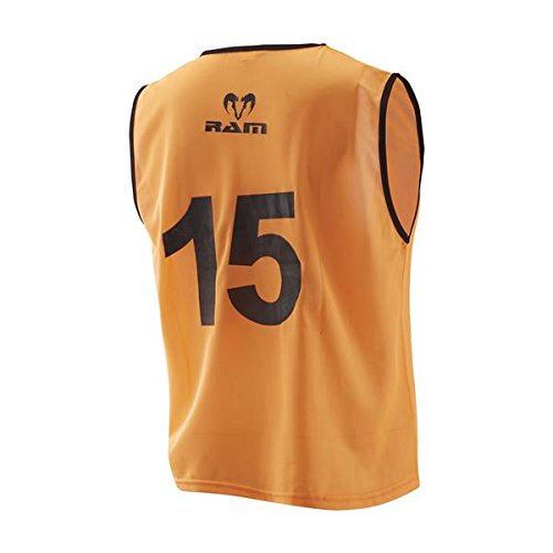 Ram Top Sport Nummerierte Leibchen, Trainingshemden, 15 Stück sehr Gute Qualität, Shirts mit Nummer (Junior (U12), Orange) von Ram